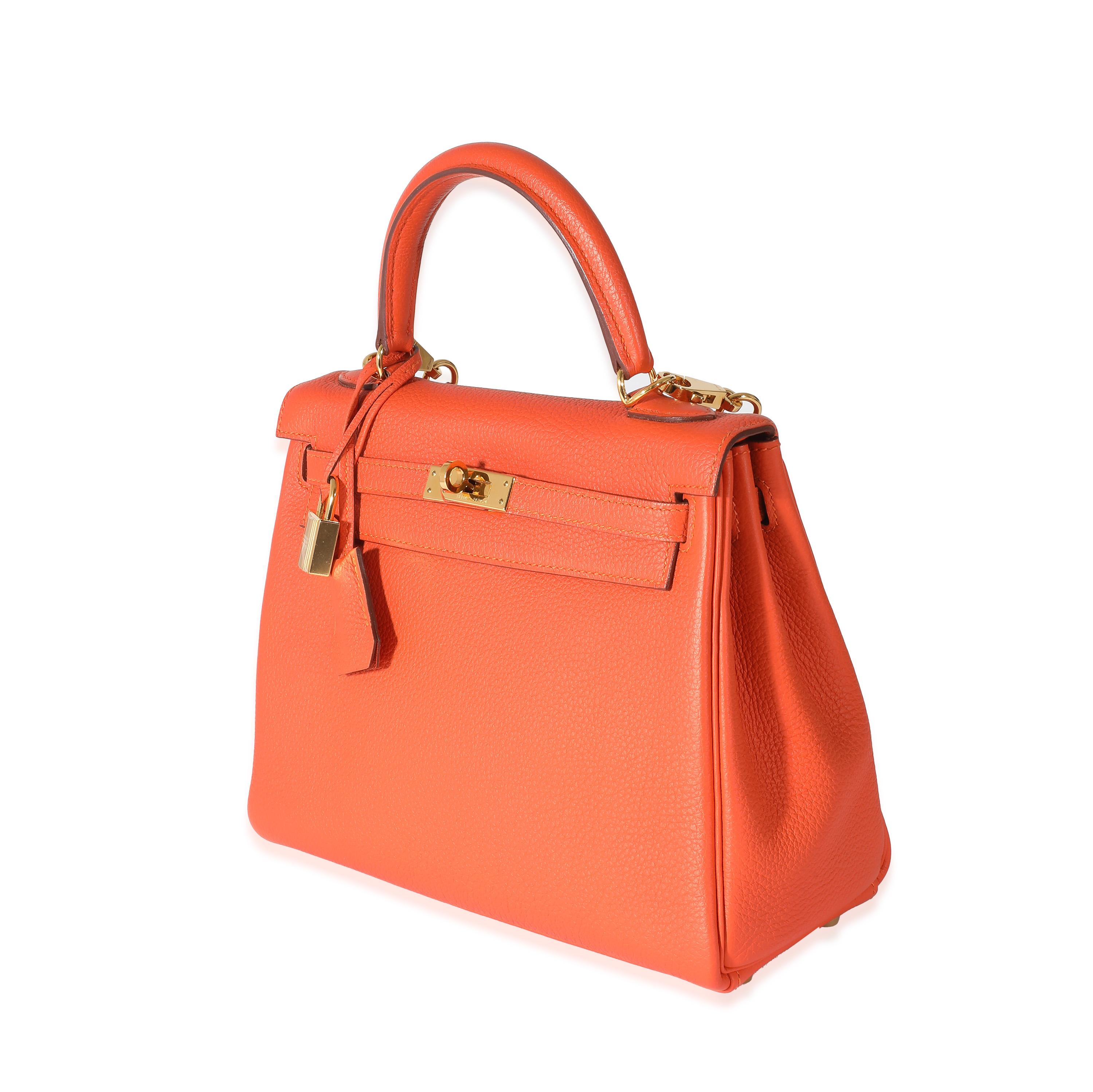 Hermès Poppy Togo Retourne Kelly 25 GHW In Excellent Condition For Sale In New York, NY