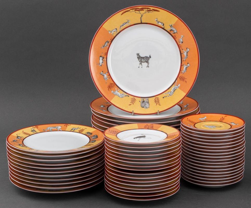 Hermes porcelain part dinner service, each piece with iron red overglaze marks, in the 