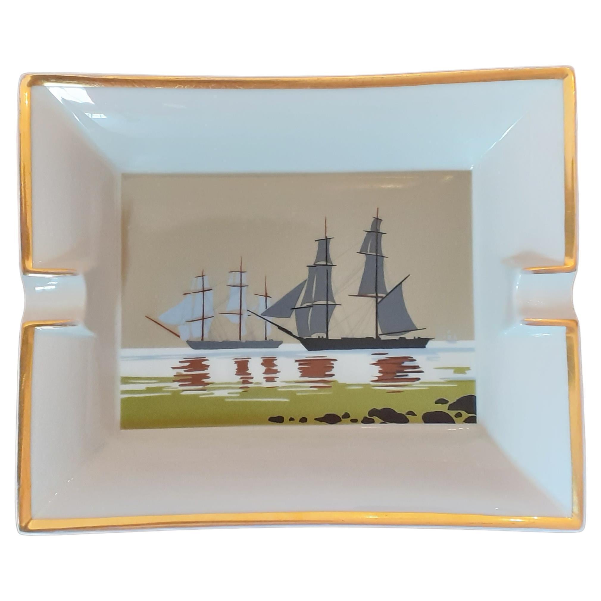 Hermès Porcelain Ashtray Change Tray Sailing ships Rigging Boats in Porcelain