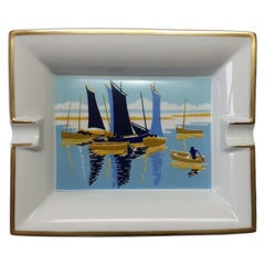 Vintage Hermès Porcelain Ashtray Change Tray Small Boats Pattern