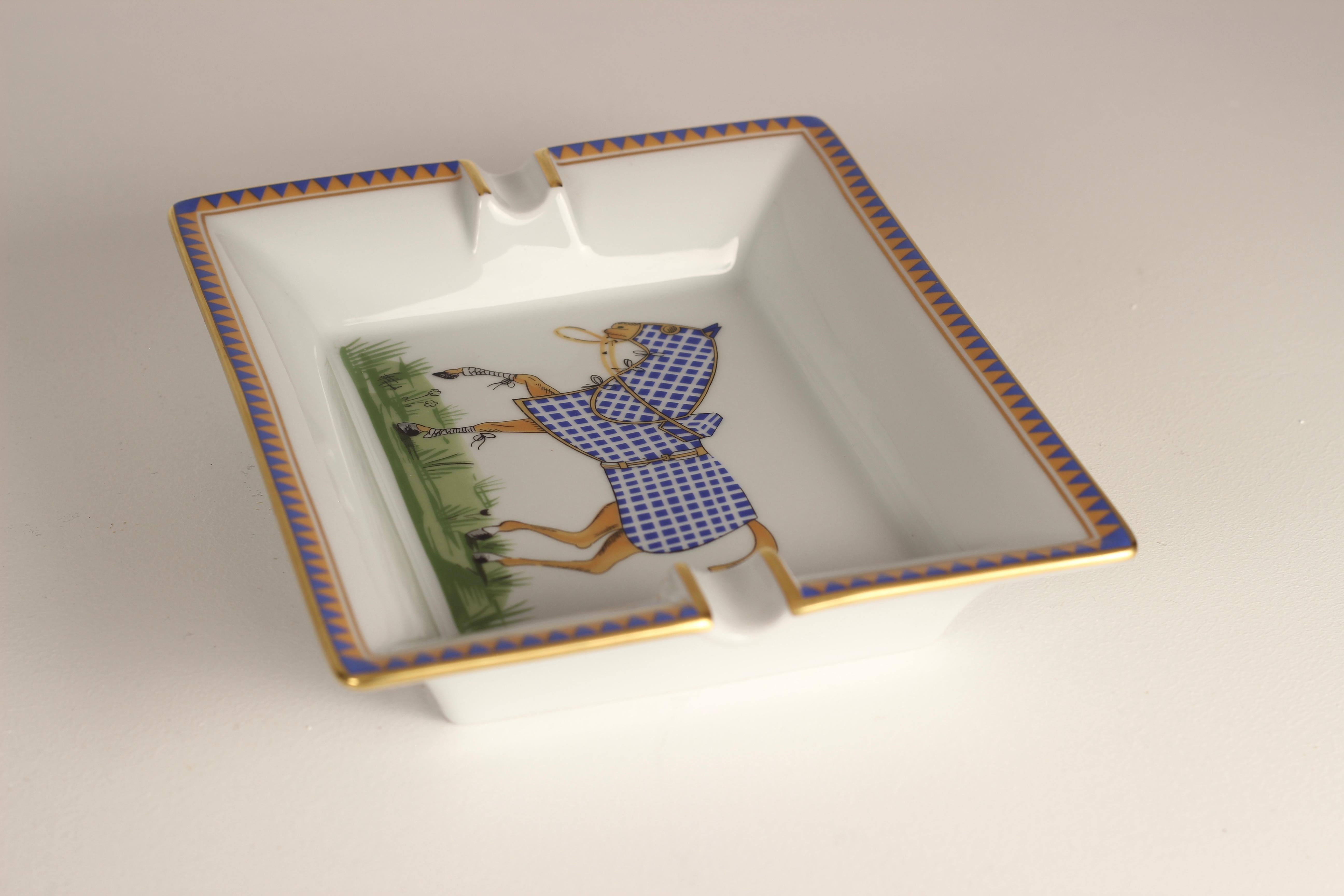Gilt Hermès Porcelain Ashtray or Tray Vide-Poche Catchall Made in France