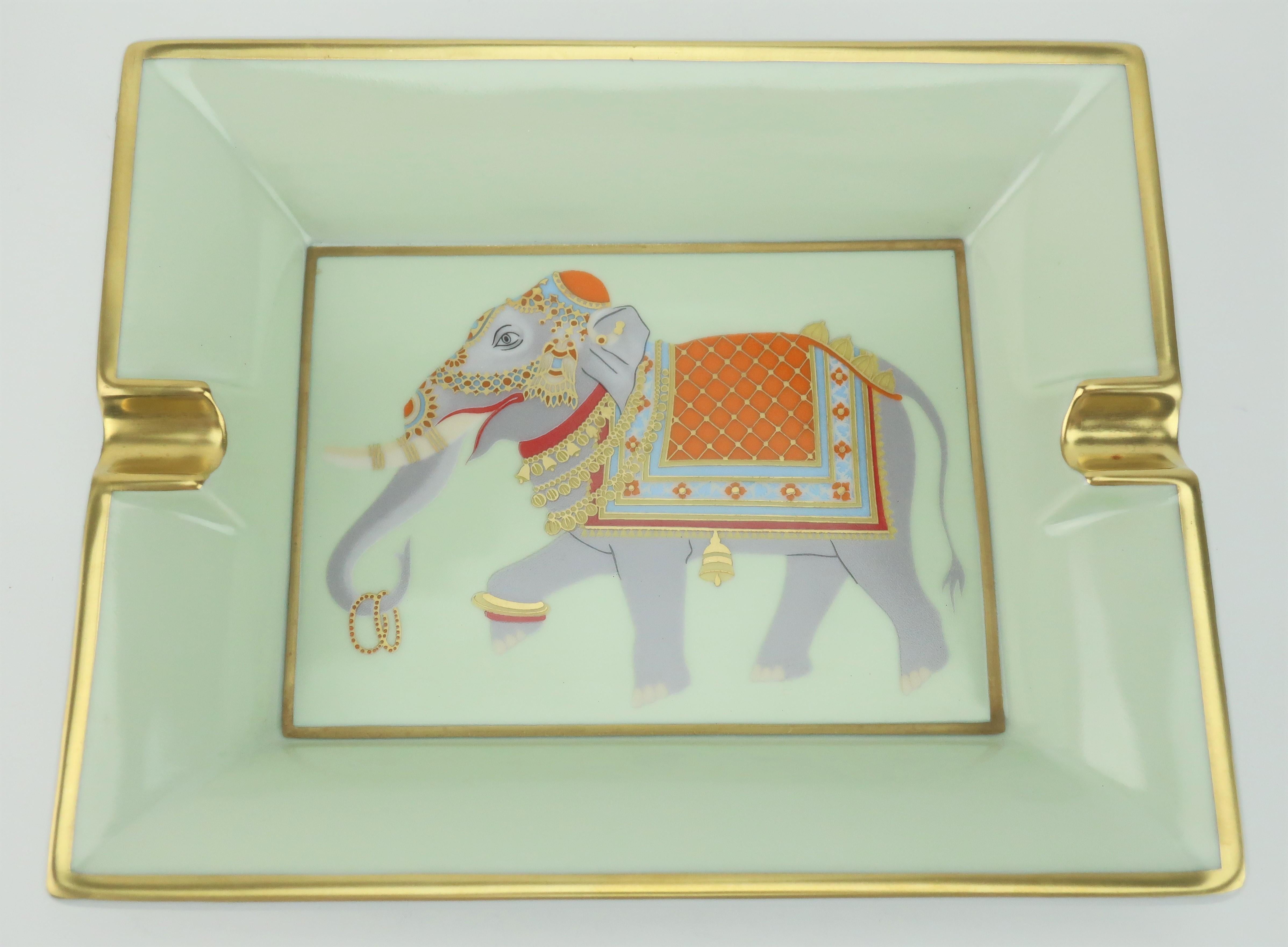 Gray Hermès Porcelain Ashtray With Festooned Elephant