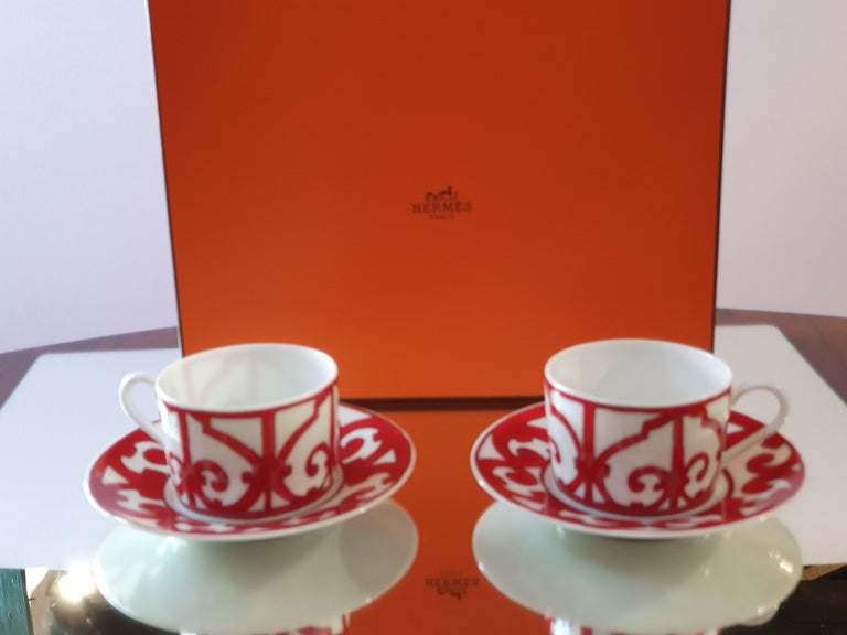 Hermès Porcelain "Balcon du Guadalquivir" Set of Two Tea Cups and Saucer, France at 1stDibs