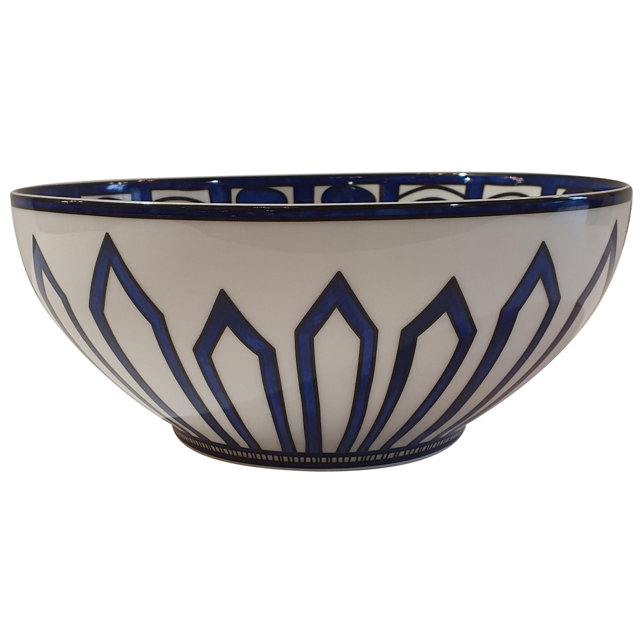 Hermès Porcelain "Bleus d'Ailleurs" Large Salad Bowl, France, Modern