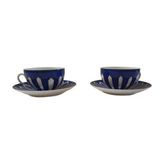 Hermès Porcelain "Bleus d'Ailleurs" Pair of Breakfast Cups, France, Modern