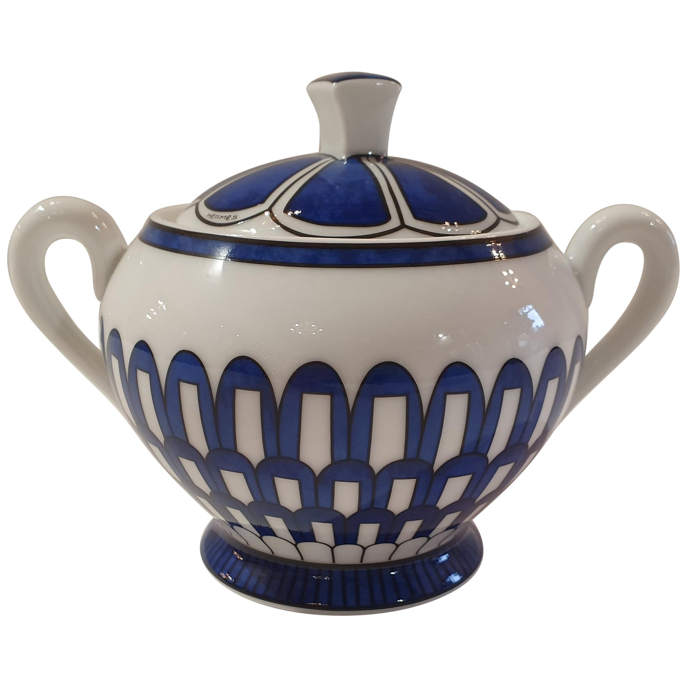 Hermès Porcelain "Bleus d'Ailleurs " Sugar Bowl, France, Modern