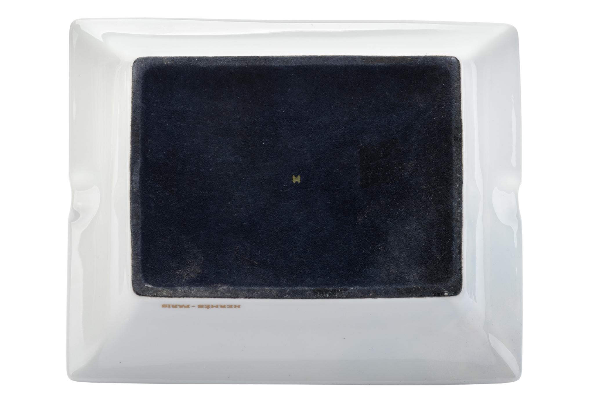 White Hermès Porcelain Blue Geometric Ashtray For Sale
