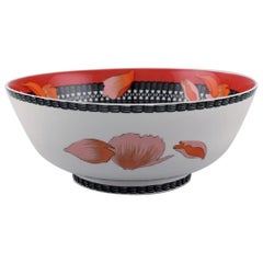 Hermes Porcelain Bowl with Red Leaves and Black and White Patterned Decoration