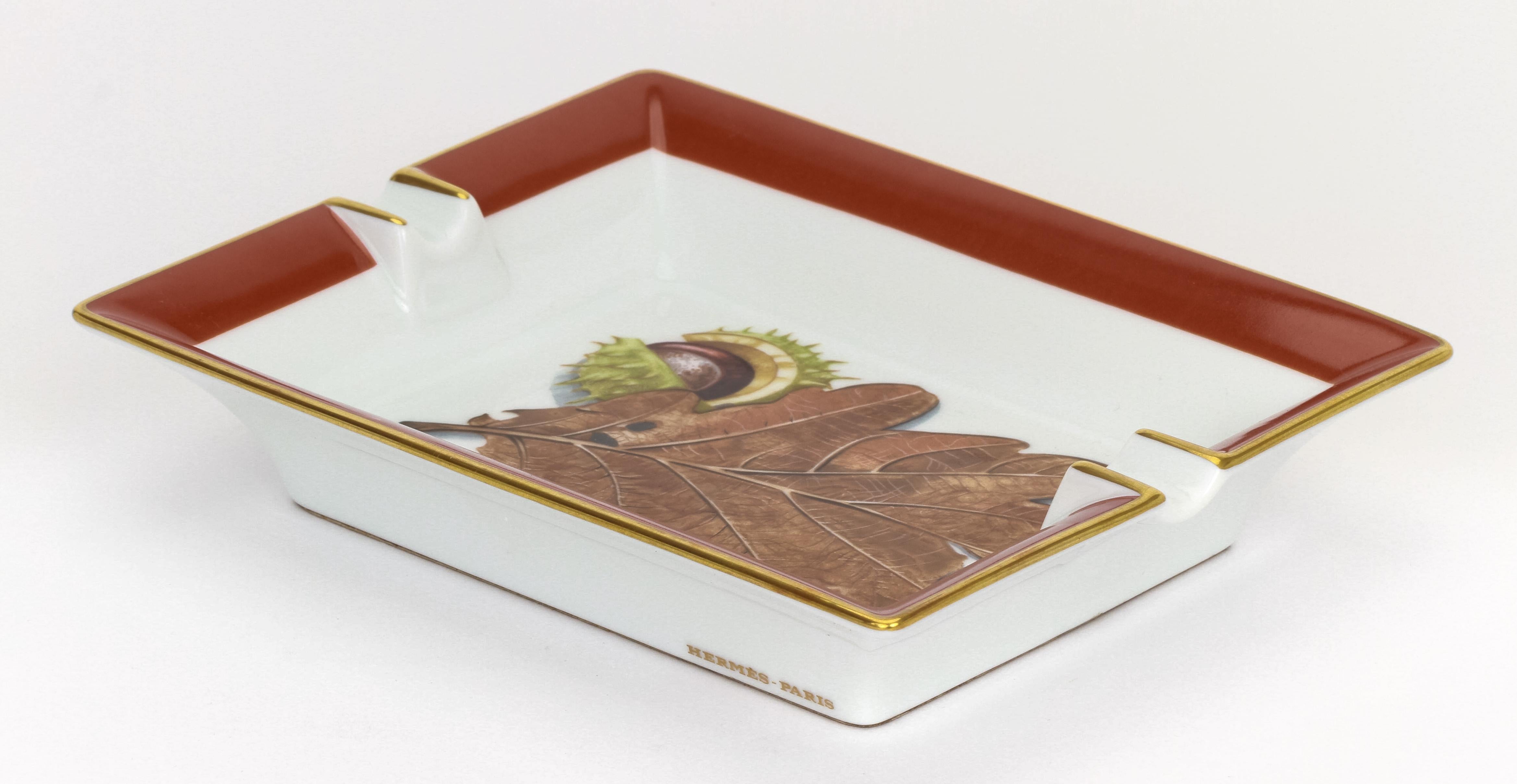 Hermes Porcelain Brown Chestnut Ashtray In Excellent Condition For Sale In West Hollywood, CA