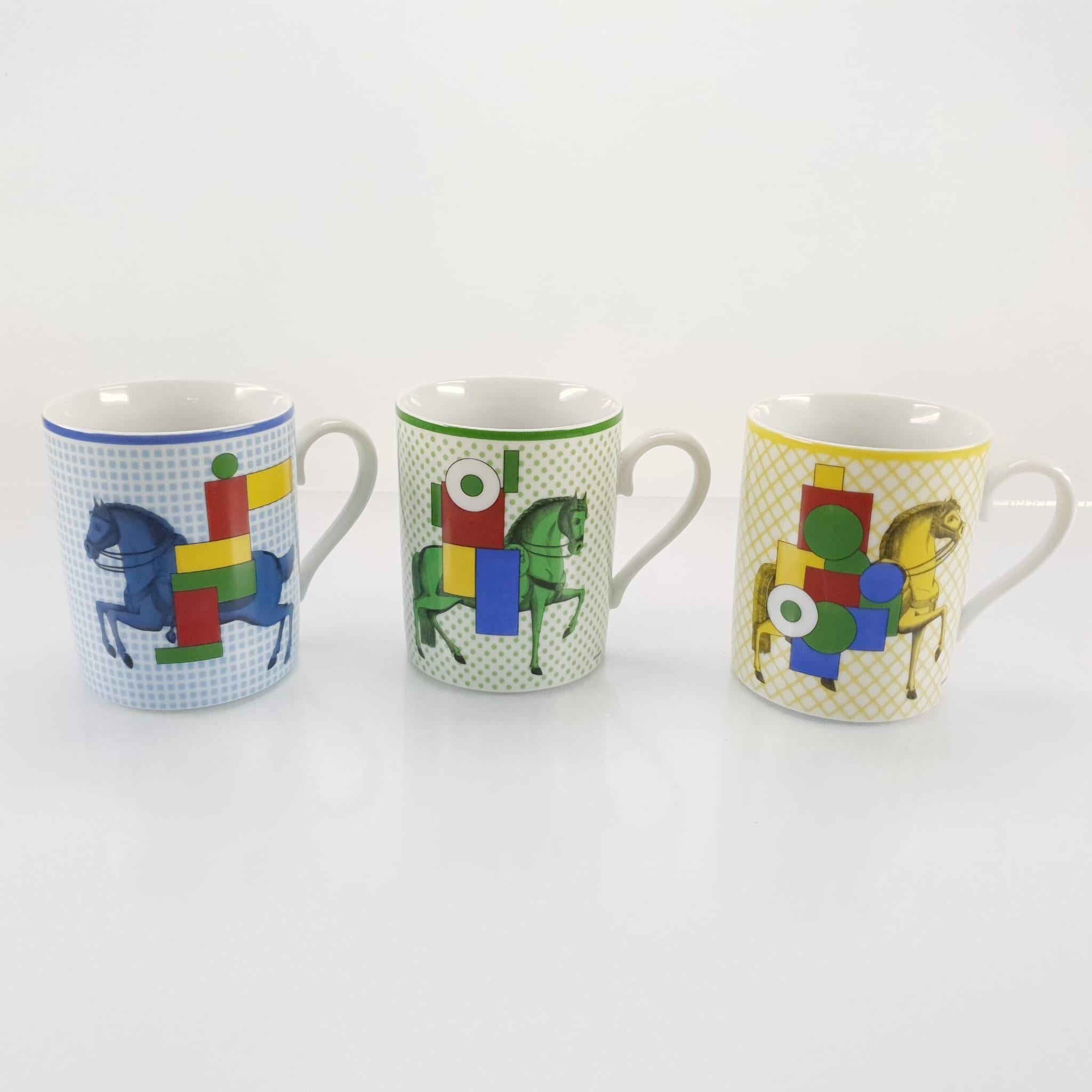 Women's or Men's Hermès Porcelain Cavalier en Formes set of 3 mugs For Sale