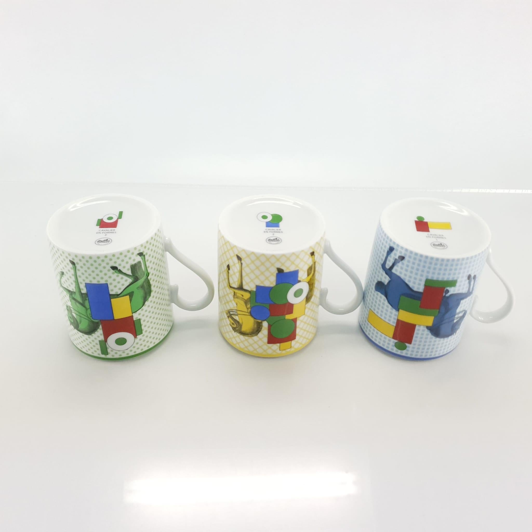 Hermès Porcelain Cavalier en Formes set of 3 mugs For Sale 1