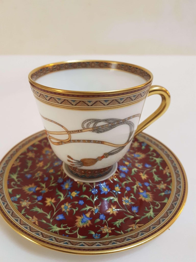 Hermès Porcelain "Cheval d'Orient" Coffee Cups and Saucer for Two, France at 1stDibs