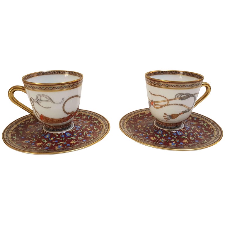 Hermes Porcelain Cheval D Orient Coffee Cups And Saucer For Two France For Sale At 1stdibs