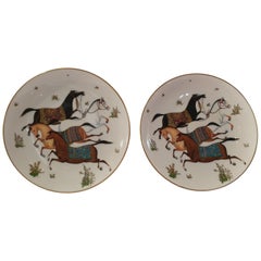 Hermès Porcelain "Cheval d'Orient" Pair of Dessert Plates, France, Modern