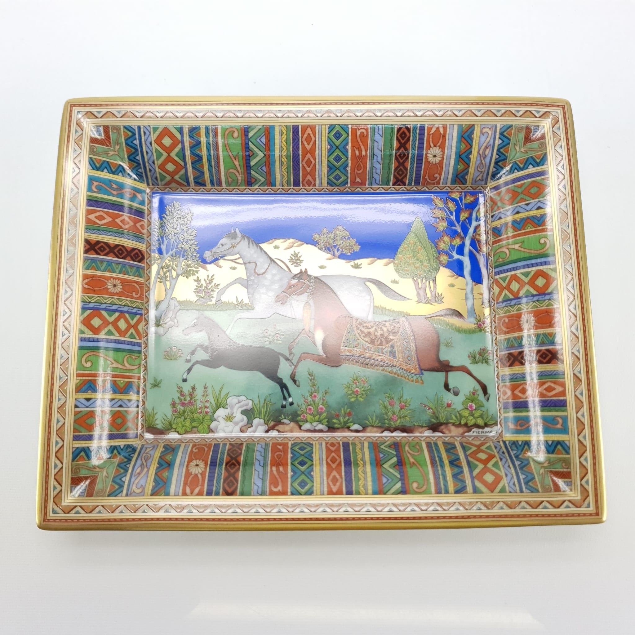 Black Hermès Porcelain Cheval D”orient tray, small model For Sale