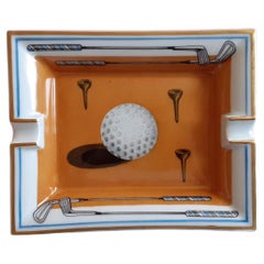 Hermès Porzellan Zigarren Aschenbecher ändern Tablett Golf Muster RARE