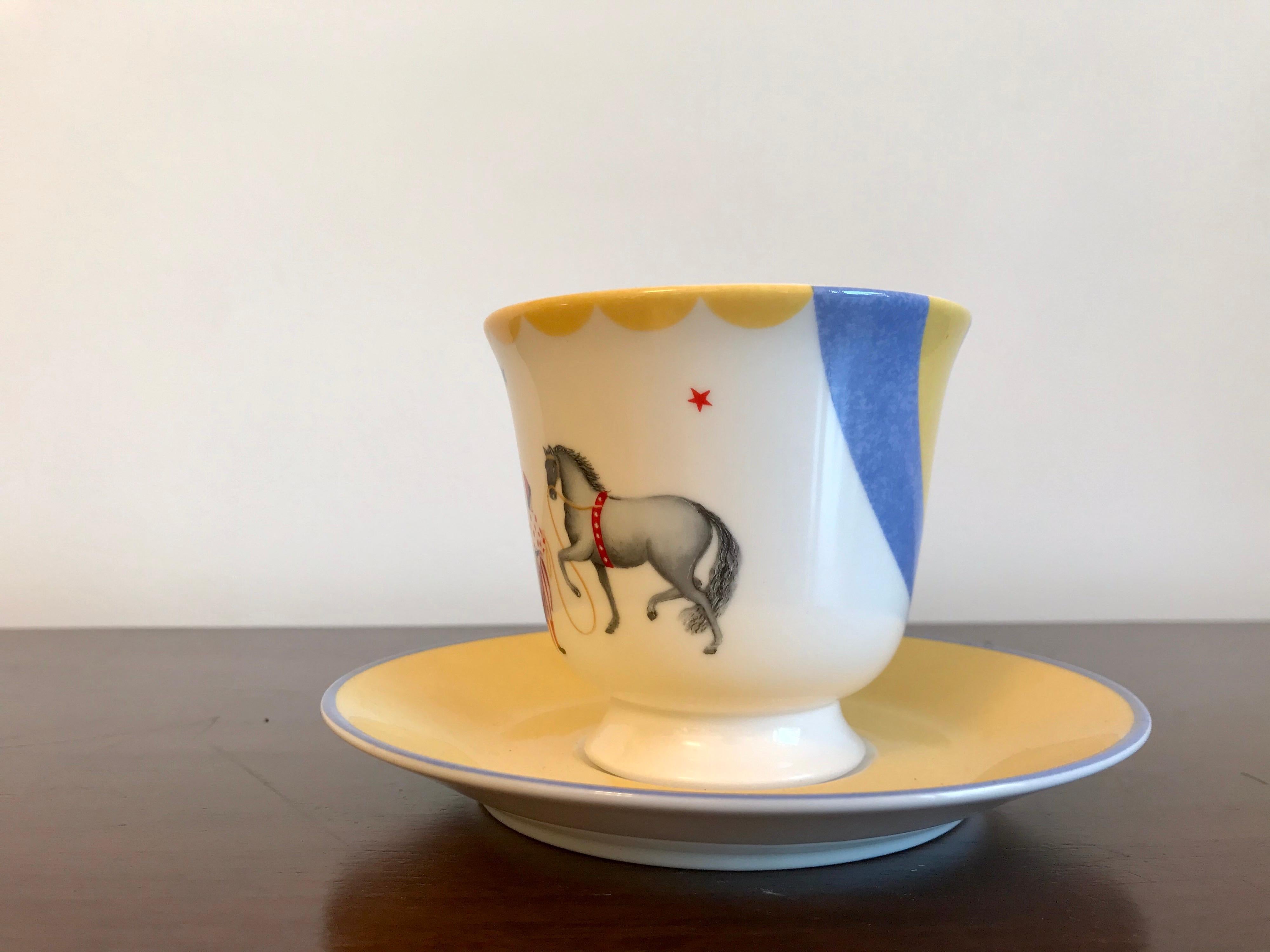 Modern Hermes Porcelain 'Circus' Cup and Saucer