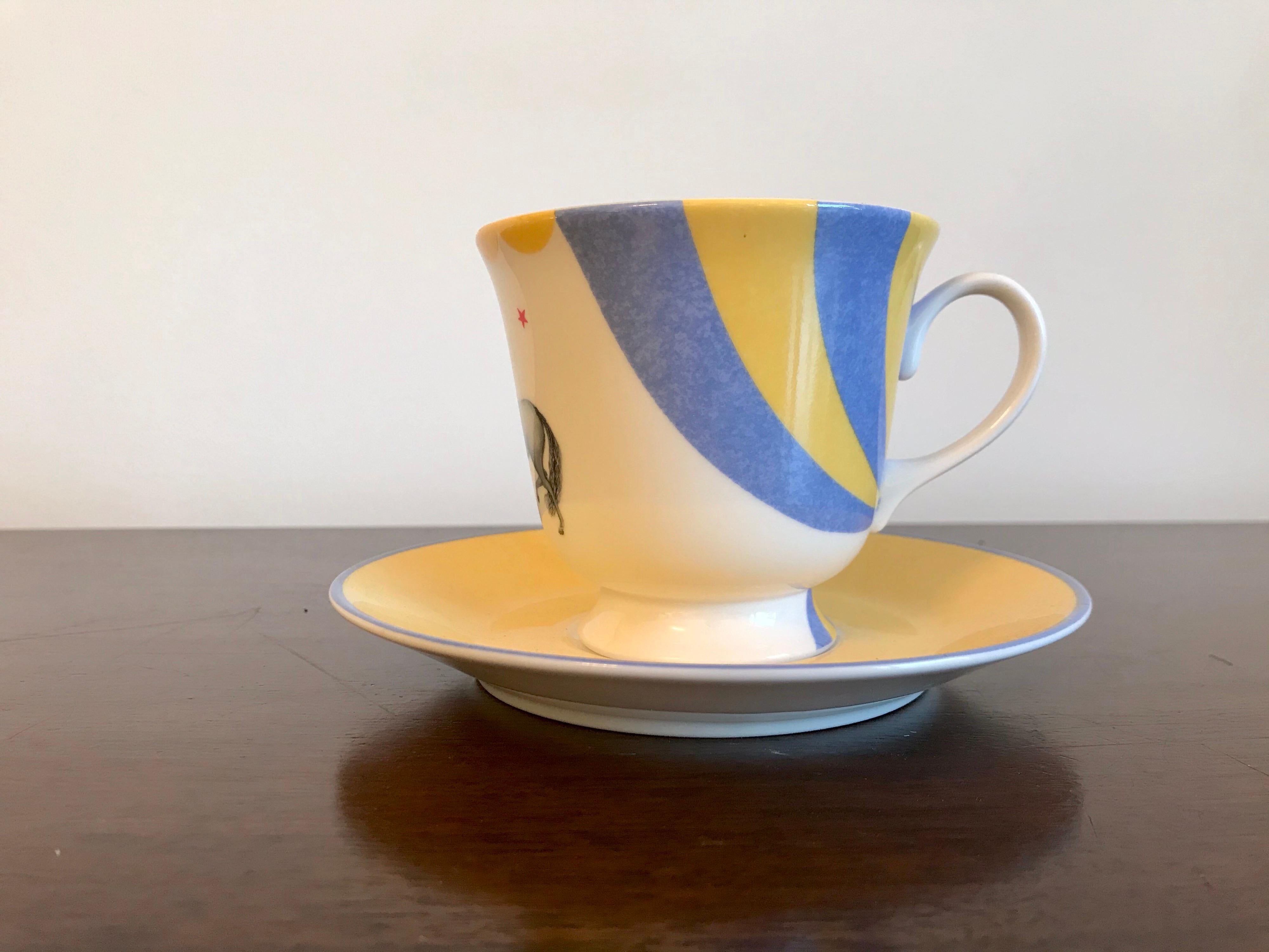 Contemporary Hermes Porcelain 'Circus' Cup and Saucer