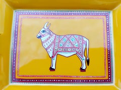 Hermès Porzellan Gold Zigarre Aschenbecher ändern Tablett Heilige Kuh mit Gold verziert