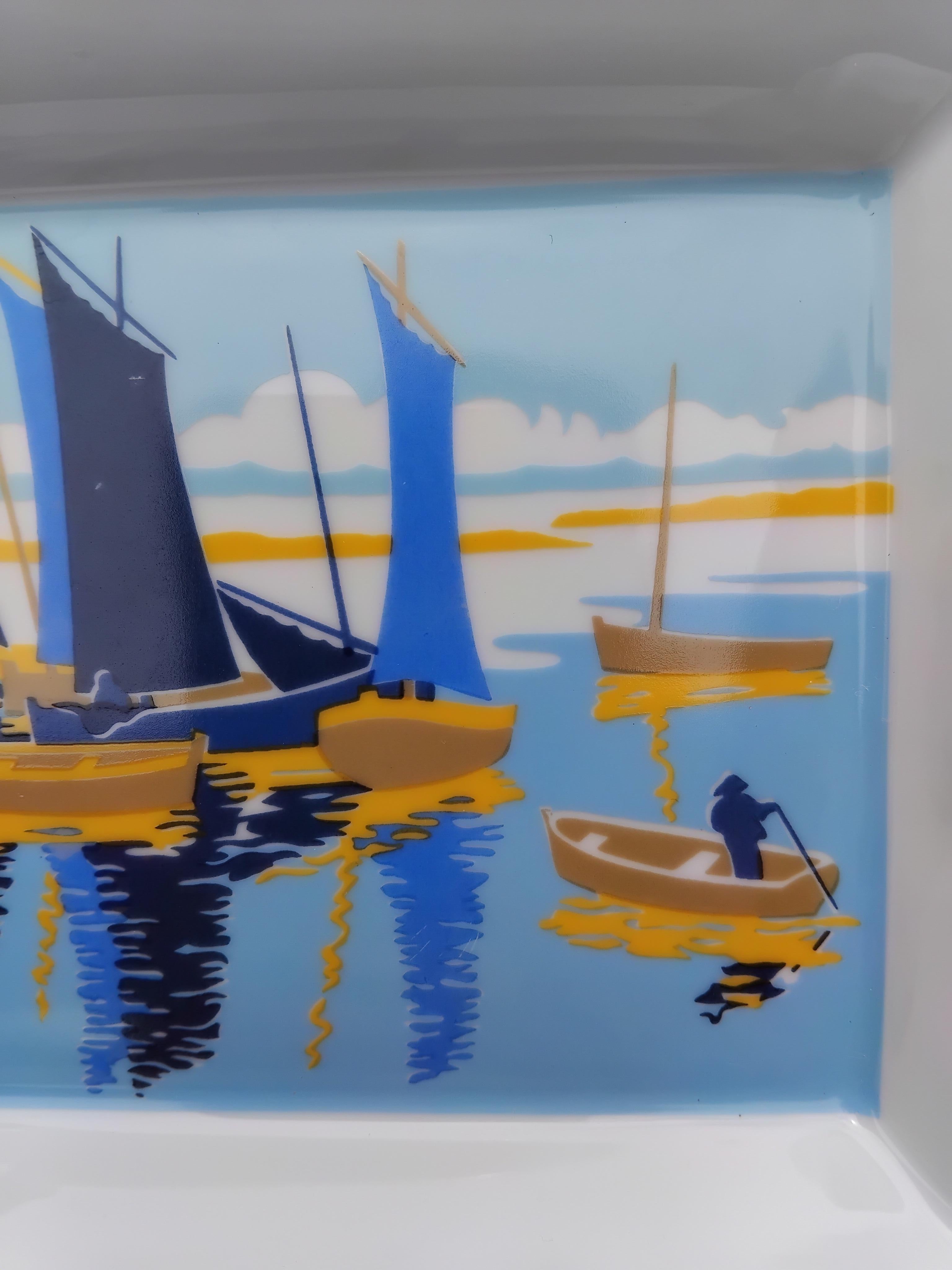 Hermès Porzellan Gold Zigarren Aschenbecher ändern Tablett kleine Boote Segelschiffe im Angebot 4