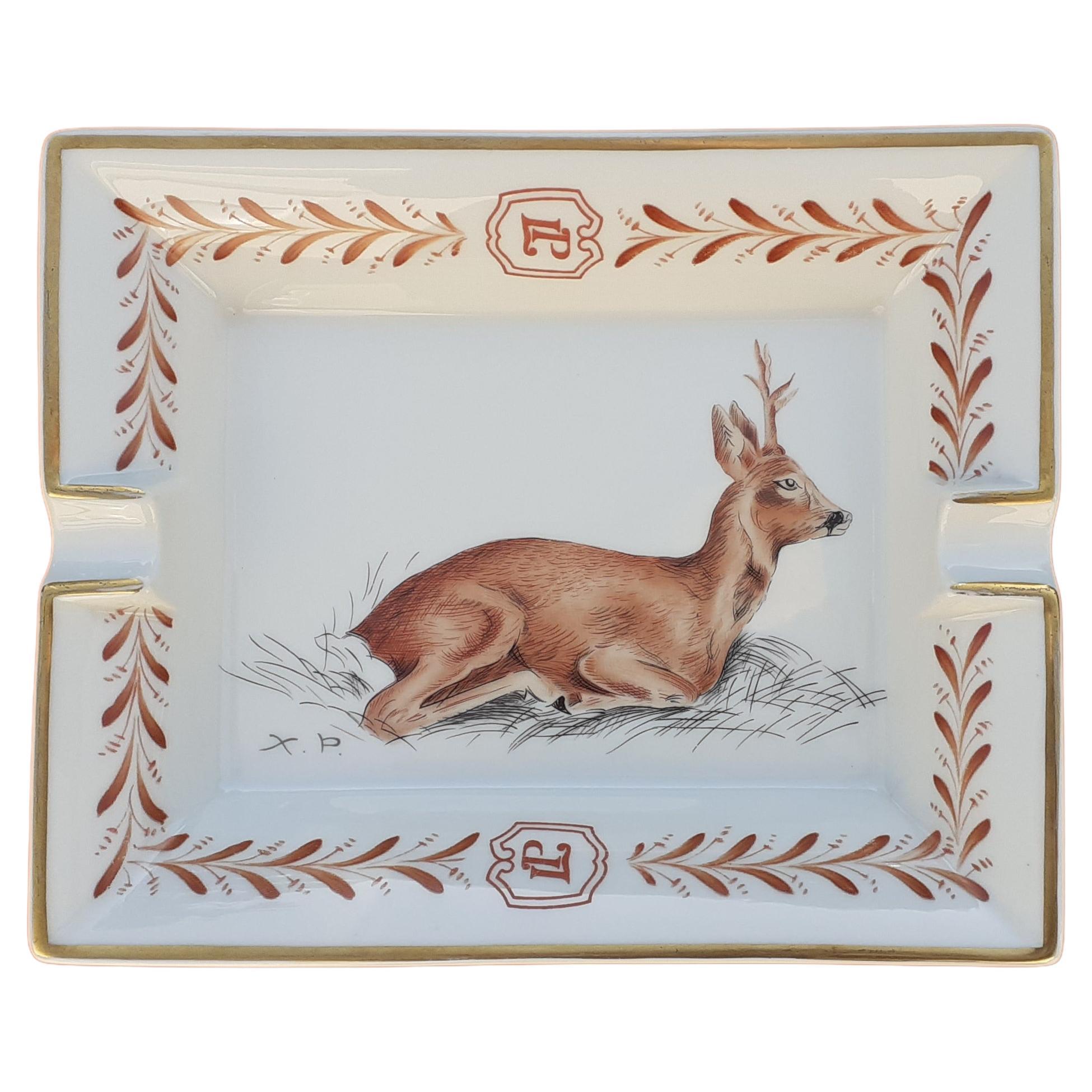 Hermès Porcelain Gold Cigar Ashtray Change Tray Deer Print Xavier de Poret