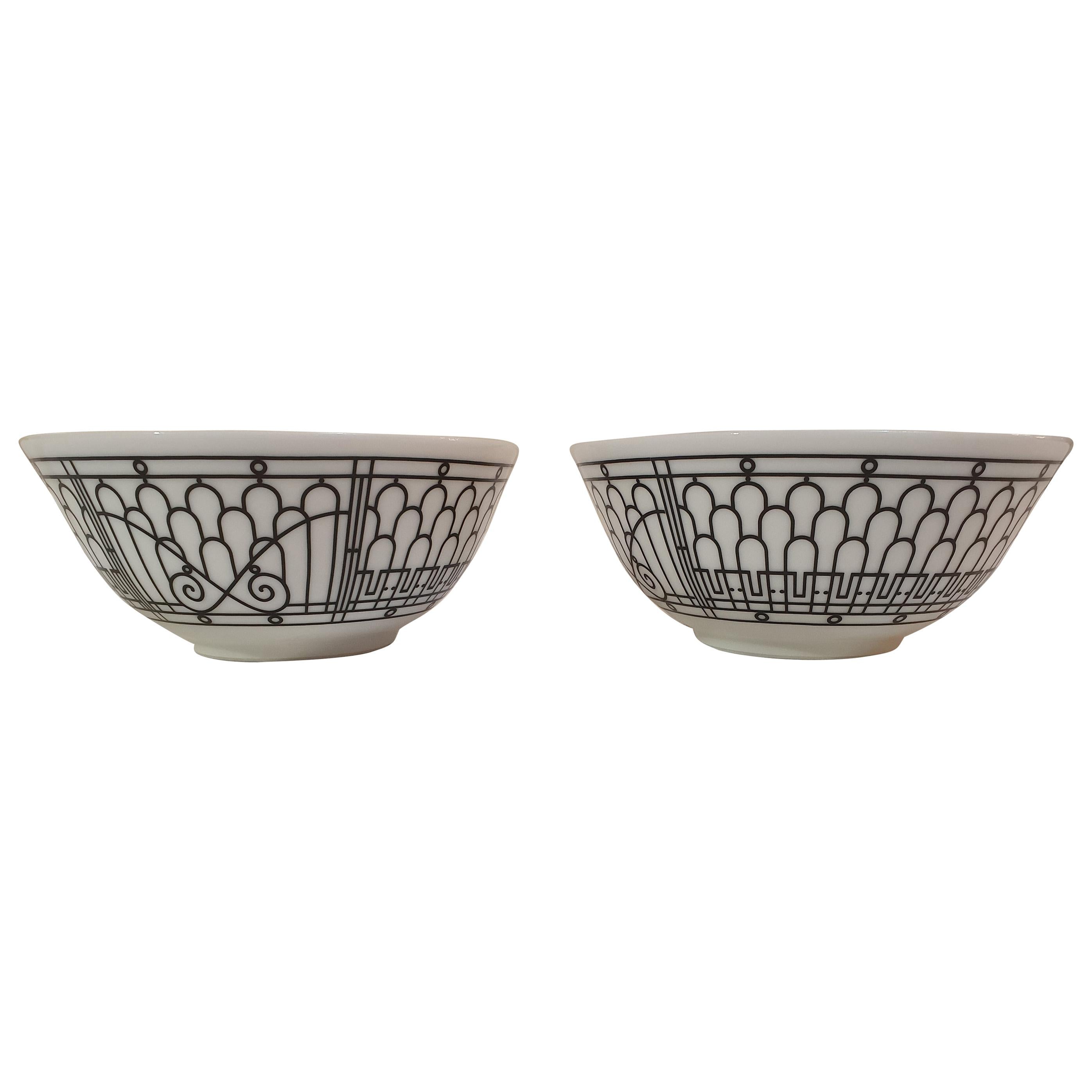 Hermès Porcelain " H Déco" Set of Two Medium Bowls, France, Modern