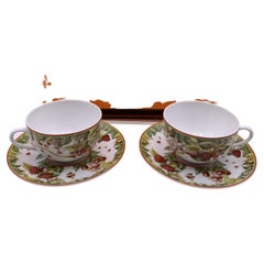Hermes Porcelain Le Jardin de Pythagore Set of 2 Tea Cups and Saucers