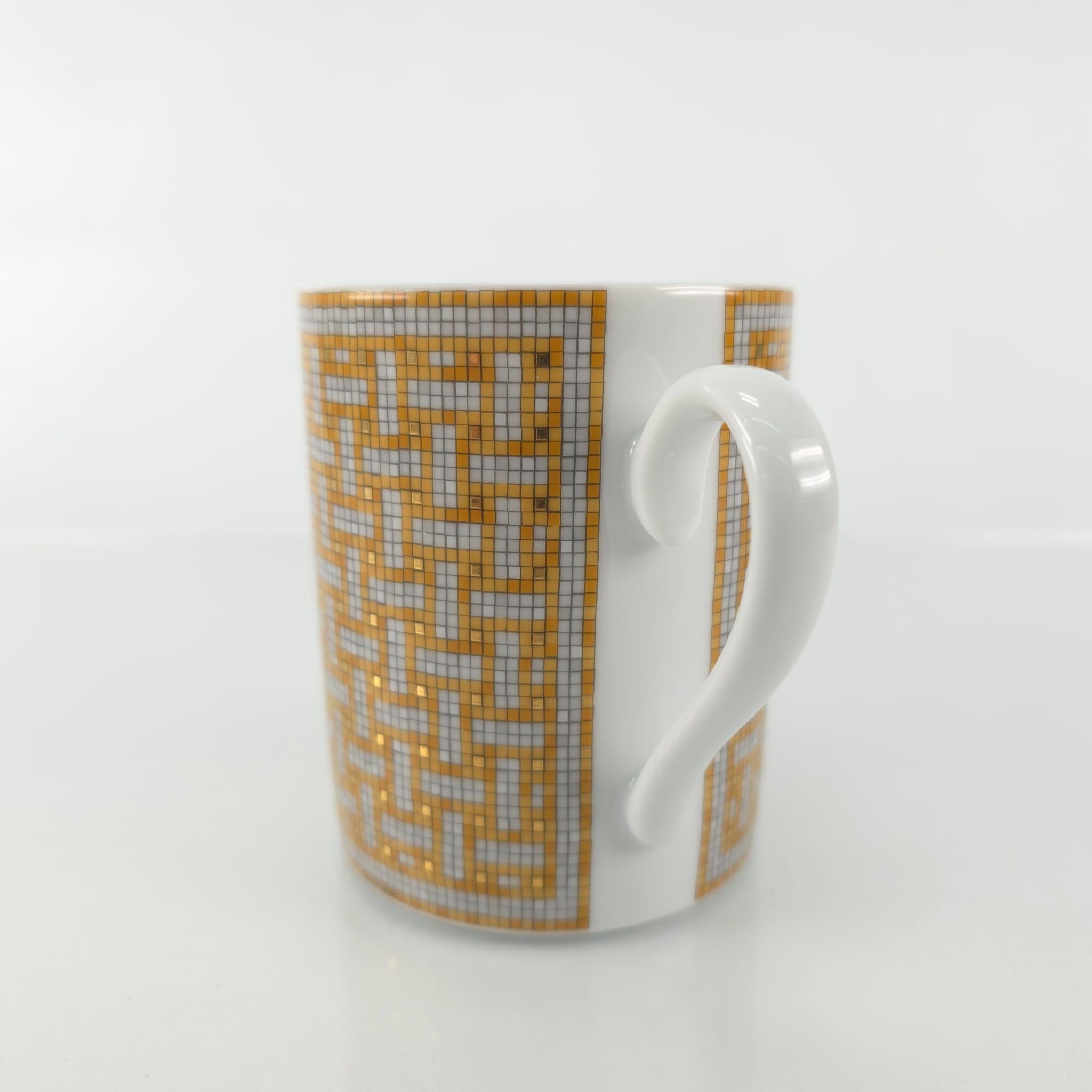 Brown Hermès Porcelain Mosaique au 24 gold mug For Sale