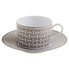 Ensemble de 2 tasses à thé et soucoupes en porcelaine Mosaique au 24 en platine Hermès