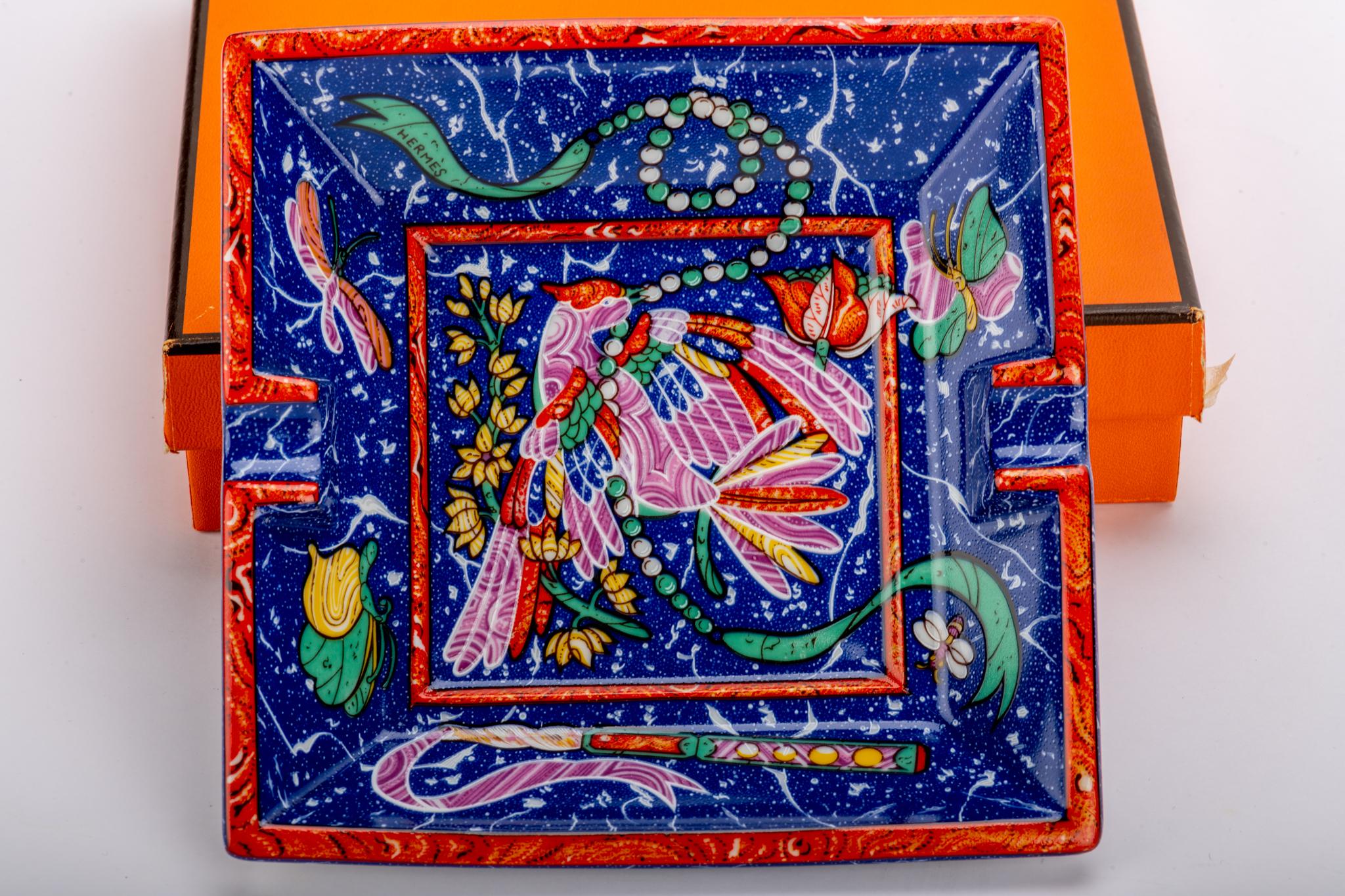 Orange Hermès Porcelain Peacock Ashtray in Box