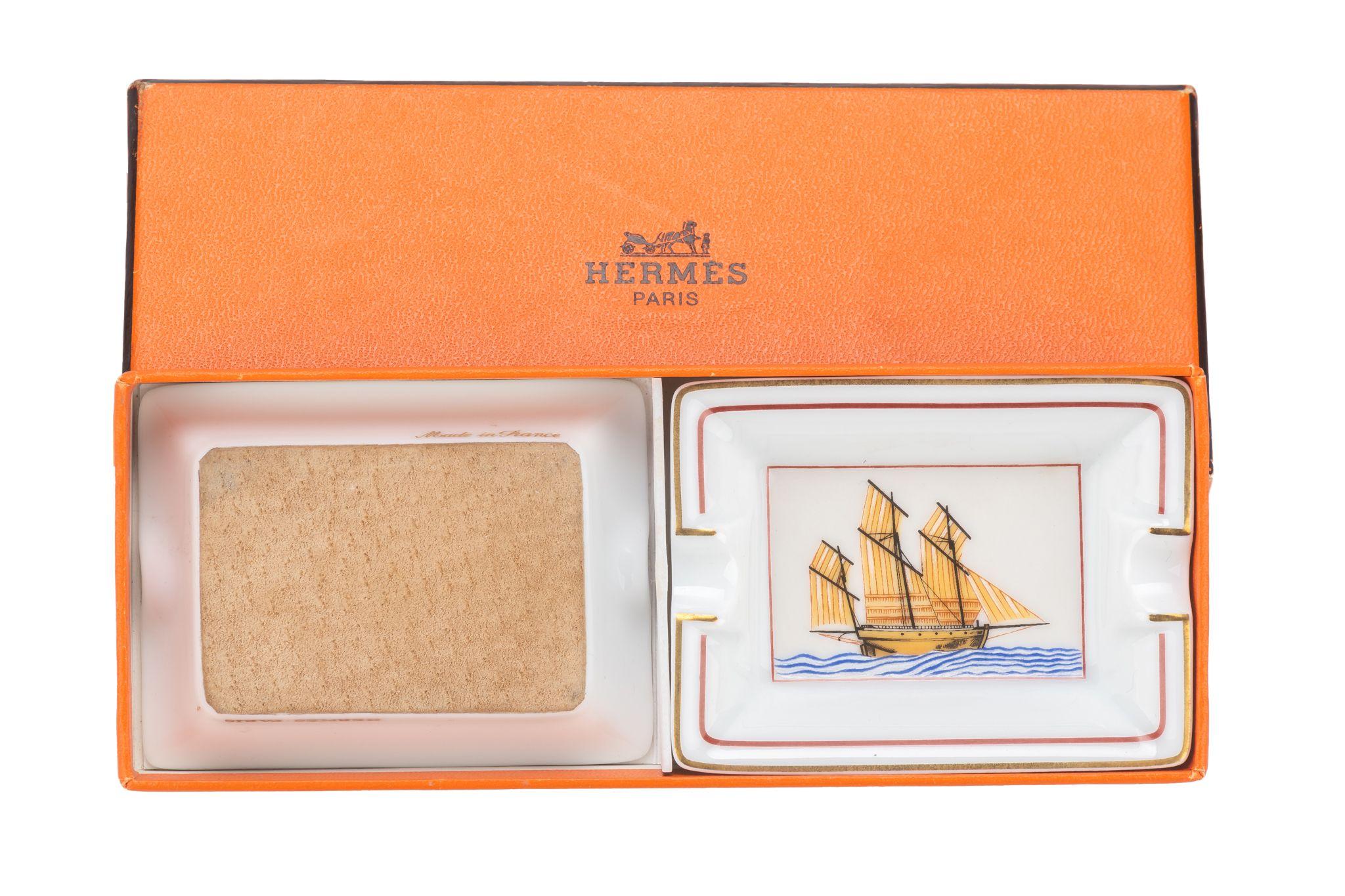 This Hermès Porcelain Sailing Ashtray Set of two is made from porcelain is the perfect addition to any room. Comes with original box.