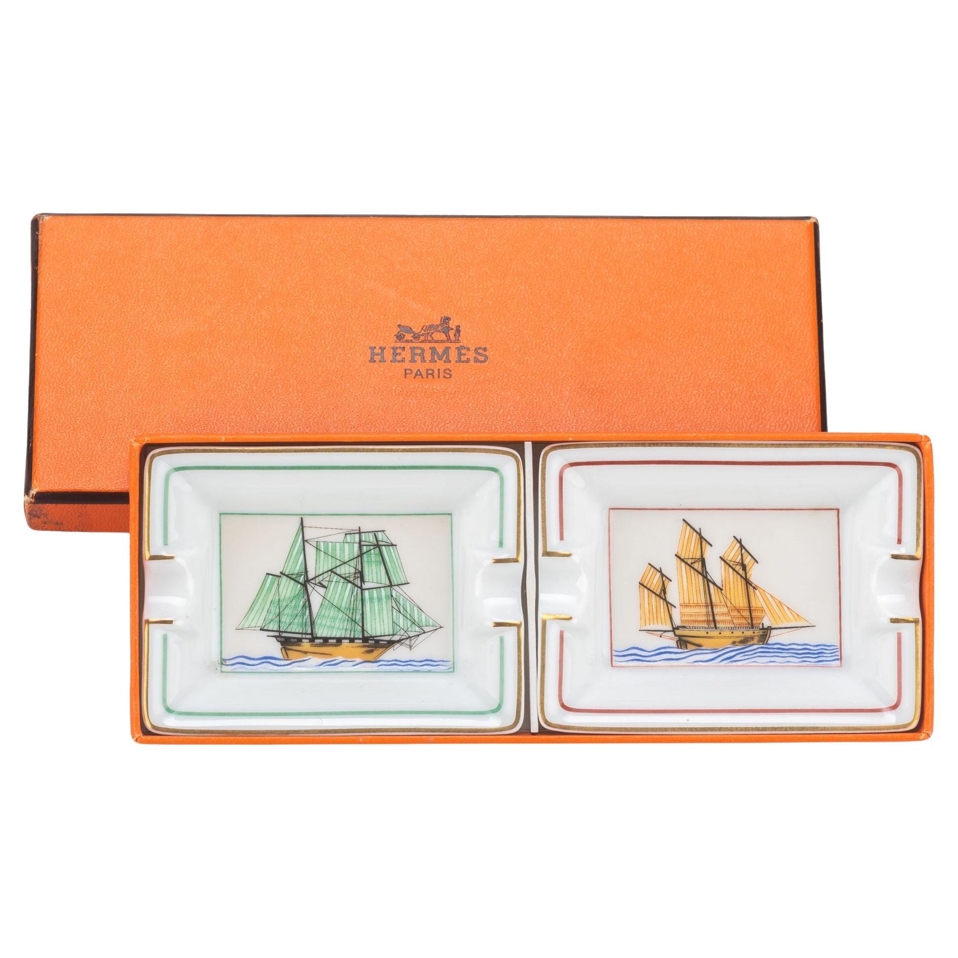 Hermès Porcelain Sailing Mini Ashtray Set For Sale
