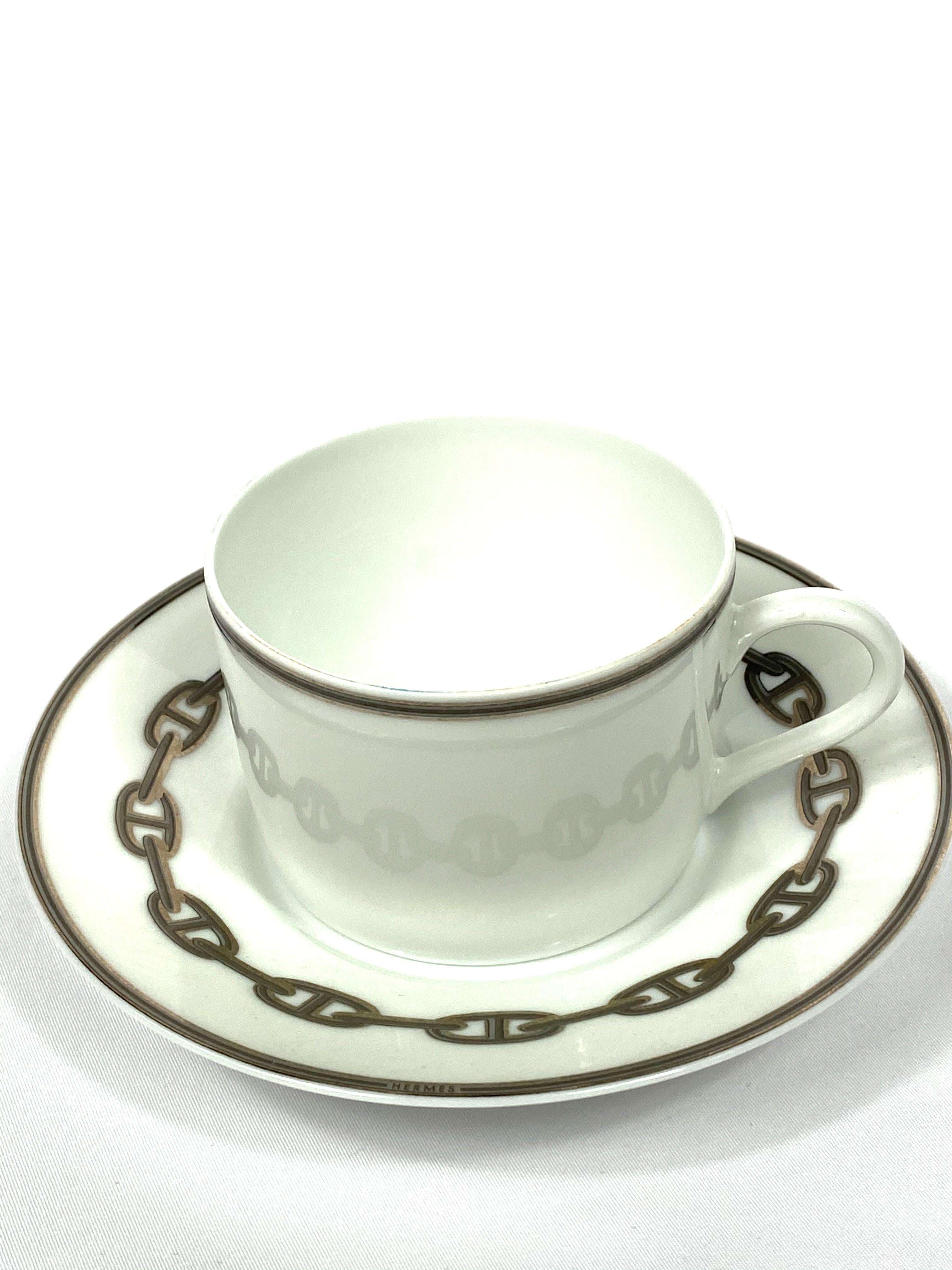 Modern HERMES Porcelain Tea and Dessert Setting Chaine D'Ancre in Grey Set of 6