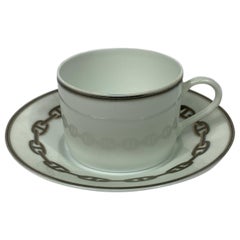 HERMES Service à thé et à dessert en porcelaine Chaine D'Ancre en gris:: ensemble de 6 pièces