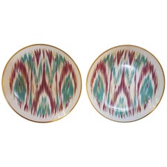 Hermès Porcelain "Voyage En Ikat" Emerald Dessert Plate for Two, France