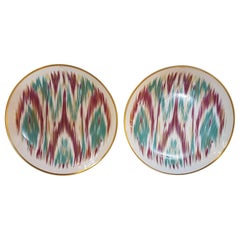 Hermès Porcelain "Voyage En Ikat" Emerald Dessert Plate for Two, France