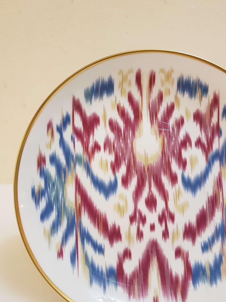 Hermès Porcelain "Voyage En Ikat" Saphire Dessert Plate for Two, France