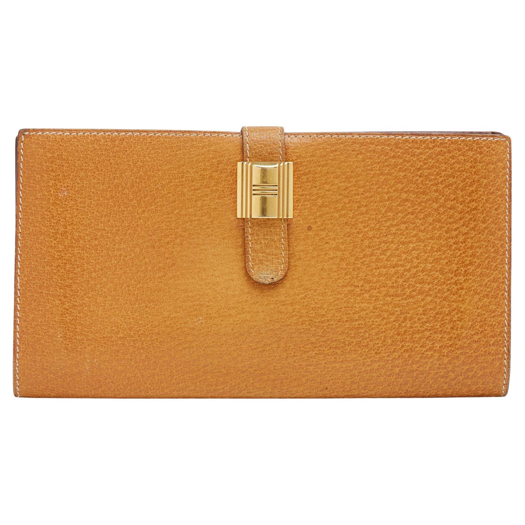 Hermès Portefeuille Cadenas Kelly 1995s Natural Leather Bearn Wallet Hermes For Sale
