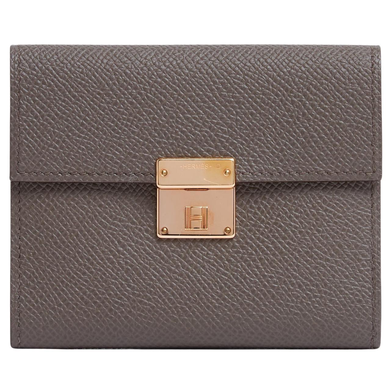 Hermès Portefeuille Cartes Clic Mini Etoupe Leather Wallet Card Holder Hermes For Sale