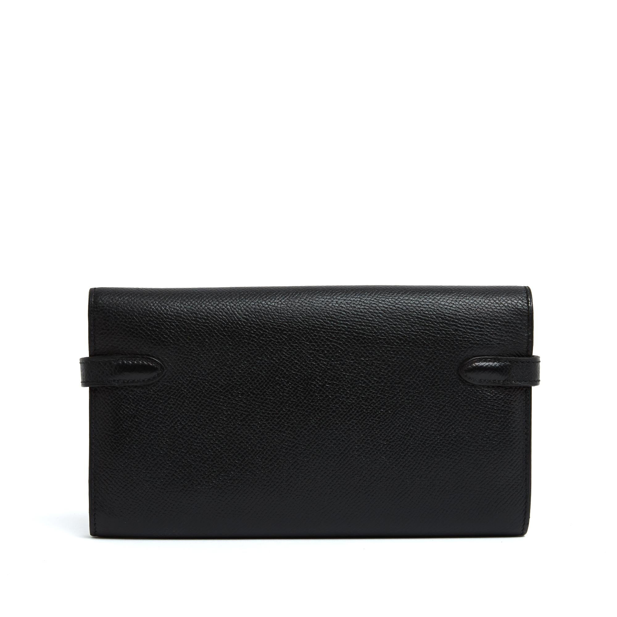 Hermès Portefeuille pochette 2010 Kelly Black Epsom Leather Wallet Clutch Hermes In Good Condition For Sale In PARIS, FR