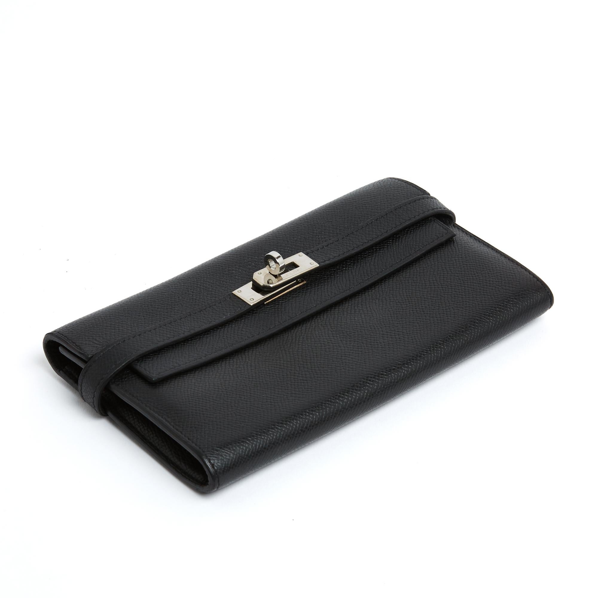 Women's or Men's Hermès Portefeuille pochette 2010 Kelly Black Epsom Leather Wallet Clutch Hermes For Sale