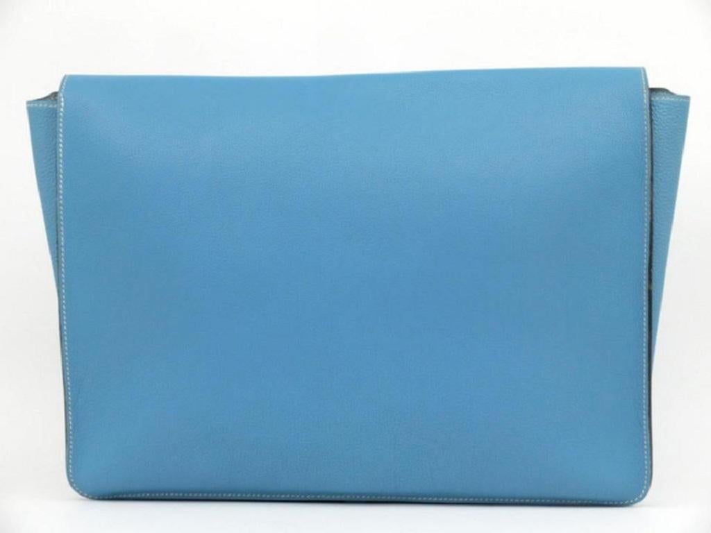 Hermès Portfolio Jean Togo Extra Large Porte-documents Dogon 230564 Blue Leather In Good Condition For Sale In Dix hills, NY