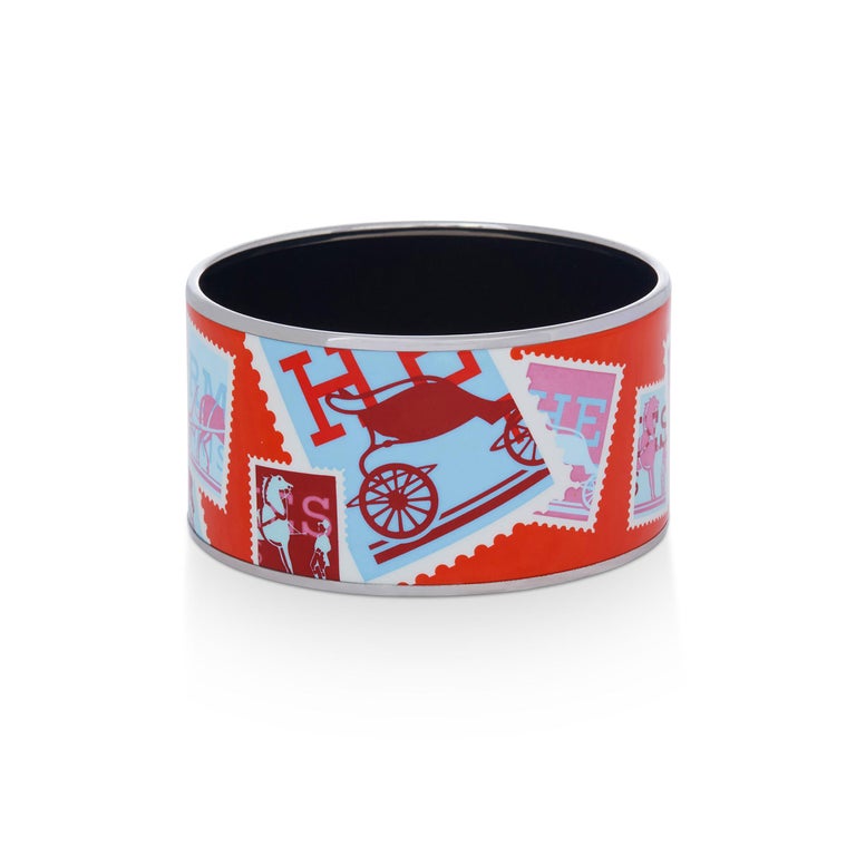 Hermès Postage Stamps Enamel Bangle Bracelet For Sale at 1stDibs