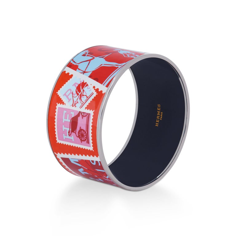 Hermès Postage Stamps Enamel Bangle Bracelet For Sale at 1stDibs