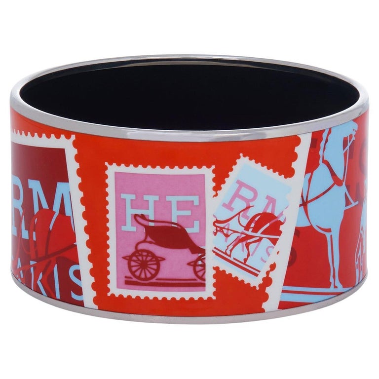 Hermès Postage Stamps Enamel Bangle Bracelet For Sale at 1stDibs