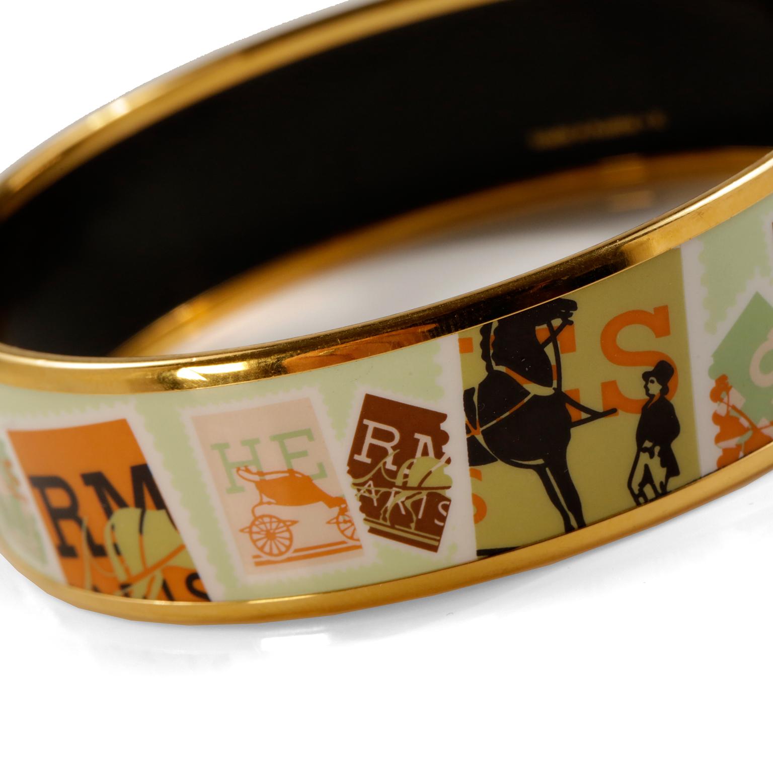 Hermès Postage Stamps Enamel Bracelet In Good Condition In Palm Beach, FL
