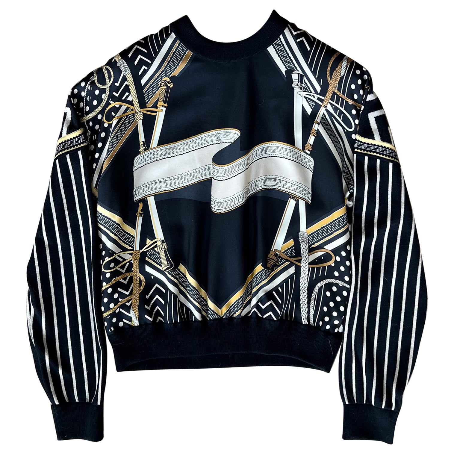 Hermes "Poste aux Lettres" Long Sleeve Twillaine Sweater In Black, Size 38, AW23