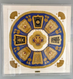 Foulard en soie « Hermès Poste et Cavalerie » dans un coffret en acrylique « Museum », 1986
