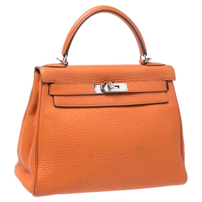 Hermes Potiron Clemence Leather Palladium Hardware Kelly Retourne 28 Bag In Good Condition In Dubai, Al Qouz 2