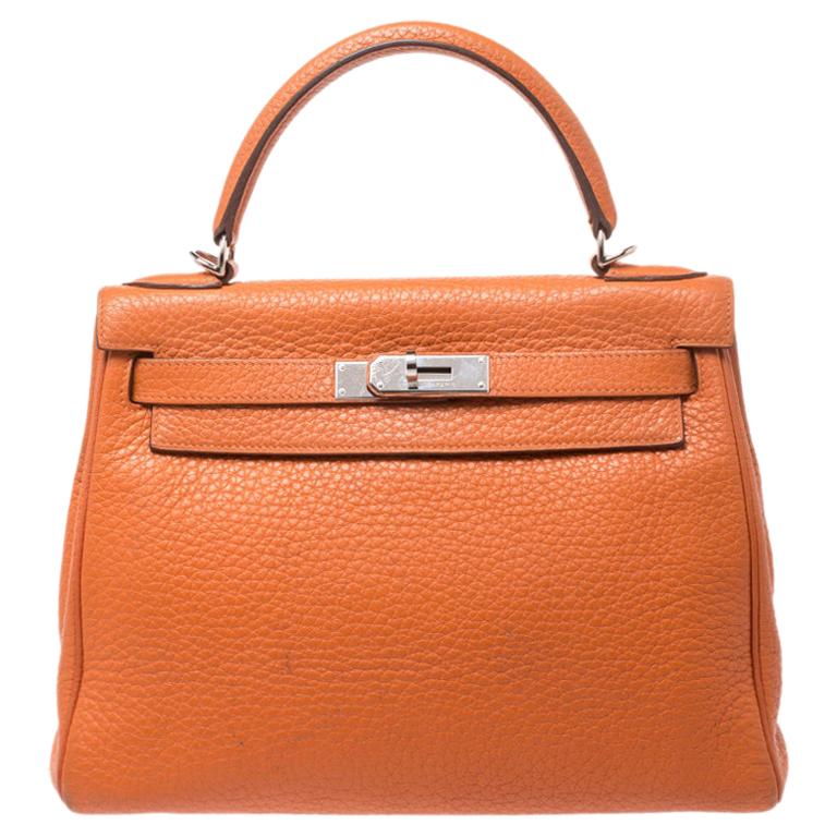 Hermes Potiron Clemence Leather Palladium Hardware Kelly Retourne 28 Bag